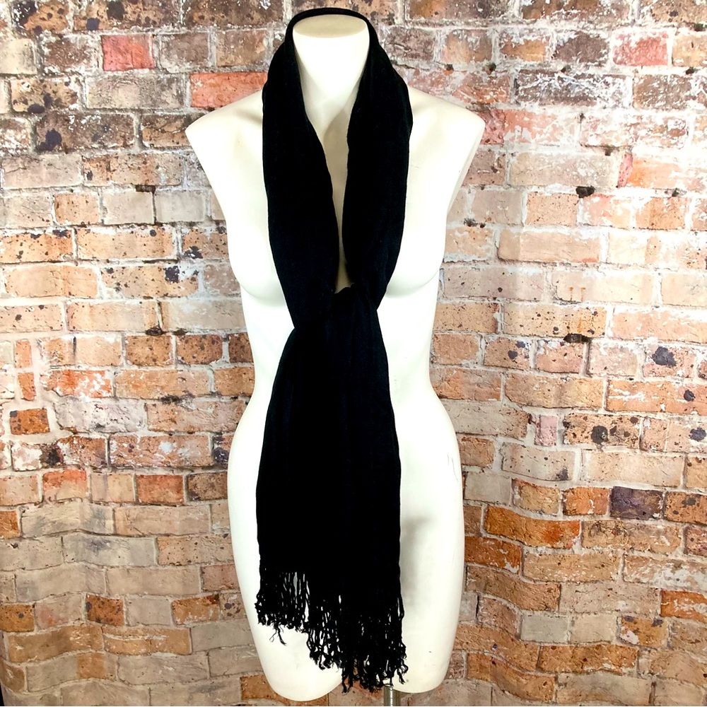 Black Fringe Scarf Classic Contemporary Soft - Picture 3 of 6